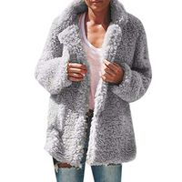 Theoylos Women's Casual Jacket Winter Warm Parka Outwear Ladies Solid Color Plush Coat Overcoat Gray