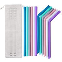 Qosea Set of 12 Silicone Drinking Straws,Reusable Silicone Straws BPA Free Extra Long with Cleaning Brushes- 6 Straight + 6 Bent