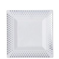 BalsaCircle 30 pcs 8-Inch White with Silver Dots Plastic Square Plates - Disposable Wedding Party Catering Tableware