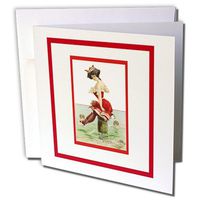 3dRose Pretty Lady in a Victorian Era Bathing Suit Sitting on a Post - Greeting Cards, 6 x 6 inches, set of 6 (gc_170428_1)