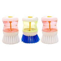 Rely2016 Pack of 3 Multi-functional Pressure Liquid Pot Dish Brush Self-Dispensing Detergent Brush Pot Dish Bowl Cooker Cleaner, Color Random