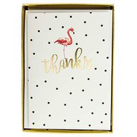 Graphique Flamingo Fun Boxed Notecards, 16 Black Polka-Dotted Flamingo Cards with "Thanks" in Embellished Gold Foil with Matching Envelopes and Storage Box, 3.25" x 4.75"
