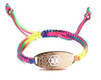 JF.JEWELRY Medical Alert ID Bracelet for Women Girls Multicolor Rainbow Braided Allergy Bracelets for Kids,Free Engraving