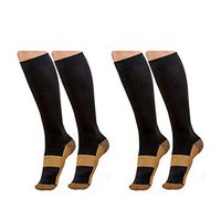 HealthyNees 2 Pairs Combo Copper Infused Compression Socks Helps Reduce Swelling Pain Traveling Anti-Fatigue Feet Support (L/XL)