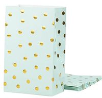 Party Treat Bags - 24-Pack Gift Bags Party Supplies, Paper Favor Bags, Recyclable Goodie Bags for Birthdays, Weddings, Baby Showers, Gold Foil Polka Dots Design, Mint Green, 5.5 x 8.6 x 3 Inches