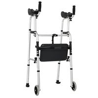 Standard Walkers Foldable Walker Adjustable Walking Assist Equipped Wheels equipped with arm rest pad for the elderly and people with limited mobility bearing 100KG silver (Color : With seat board)
