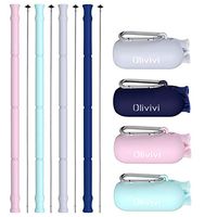 Olivivi Reusable Collapsible Silicone Straws, Portable Drinking Straws with Carrying Case and Cleaning Kit, BPA Free for Cold or Hot Drinks, 4 Pack