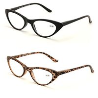 V.W.E. 2 Pairs Deluxe Female Cateye Vintage Reading Glasses Women Readers (1 Black 1 Tortoise, 1.00)