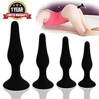 Set of 4 Silicone Bu~tt P~lu~g Toys - Stimulator Trainer Kit for Men - 4 pcs Pack - Best Idea for Gift for Female Play - Her - Black
