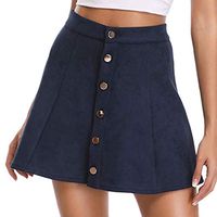 Theoylos Women's Faux Suede Skirt Button Closure A-Line Skirt Ladies High Wasit Mini Short Skirt Solid Color Skirt Navy