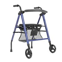 Four Legs Elderly Walker,with Seat Folding Rolling Walker Multi-Functional Auxiliary Walker Lower Limb Training Removable Back Support