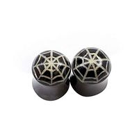 Pair of Ear Plugs Made of Organic Horn Bone with Spiderweb Design 7/16 Inches