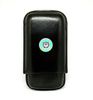 Genuine Leather US Coast Guard Cigar Case 3-Finger with 3 Cigar Holders - Pocket-Sized Cigar Case for Travel, Gifts for Men by Cigar Cutters by Jim (Black)