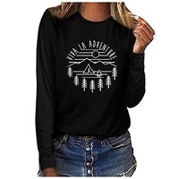 Womens Tops,Women Fashion Plus Size Print Round Neck Long Sleeved T-Shirt Blouse Tops Black