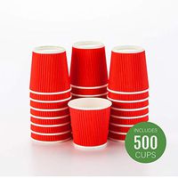 500-CT Disposable Red 4-OZ Hot Beverage Cups with Ripple Wall Design: No Need for Sleeves - Perfect for Cafes - Eco-Friendly Recyclable Paper - Insulated - Wholesale Takeout Coffee Cup (Renewed)