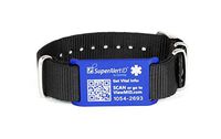 Dynotag® Web Enabled Smart Military Style Anodized Aluminum Medical ID and Emergency Contact Information with DynoIQ™ Includes Adjustable Wristband (6.1"-8.66" Dia.) (Blue on Black)