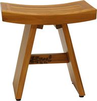 AquaTeak 18" Asia Teak Shower Bench with Carved Leaves on Crossbar