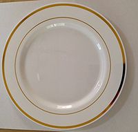 White w/Gold Band Plastic Plates and Cutlery (40)