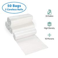 33 Gallon Clear Trash Bags, 50 Count - 30-40 Gallon Large Garbage Can Liners - High Density, Lightweight, 10 Microns - For Kitchen, Office, Home, Hospital, Industrial Wastebaskets - 2 Coreless Rolls