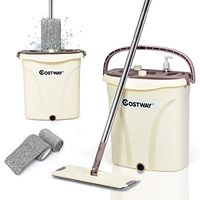 COSTWAY Mop and Bucket Set with 2PCS Microfiber Pads, Hand-Free Wringing Flat Squeeze Mop Separate Dirty Water from Clean Water for Wet and Dry Mopping on Hardwood, Laminate, Tile
