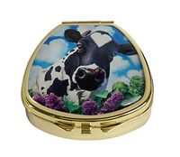 XUTAI Custom Personalized Fan Shape Stainless Steel Gold Glass Travel Pill Case Vitamin Decoration Box (Cow)