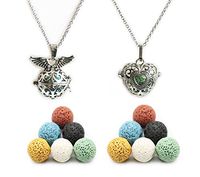HEDQFM 2PCS Essential Oil Diffuser Necklace Feathered Angel Ball and Love Heart Aromatherapy Pendants Necklace with Lava Stone for Women
