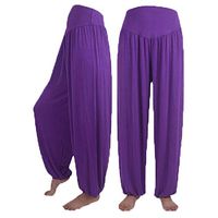 Meikosks Womens Cotton Soft Yoga Elastic Loose Casual Bottoms Sports Dance Harem Pants Purple