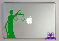 Overly Attached Decals Lady Justice Vinyl Decal Sized to Fit A 11" Laptop - Green