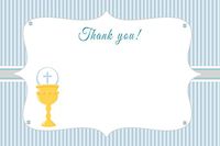 30 Blank Thank You Cards Blue Grey Stripes Gold Chalice Design 1st Holy Communion Party + 30 White Envelopes