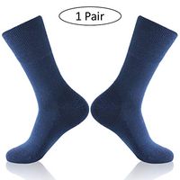 Forcool Diabetic Socks for Men Women, Merino Wool Non Binding Loose Top Cushioned Sole Diabetes Socks Edema Socks Dress Wide Calf Crew Socks with Seamless Toe, 1 Pair Navy Blue Large