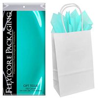Flexicore Packaging White Kraft Paper Gift Bags & Aqua Gift Wrap Tissue Paper Size: 5.25 Inch X 3.5 Inch X 8.5 Inch | Count: 50 Bags | Color: Aqua