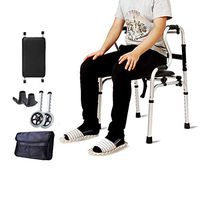 Aluminum Alloy Walker, Elderly Walker, 4-Foot Cane Walking Aid, Easy-Folding Walker, Suitable for Outdoor Sports, Travel (Send Storage Bag + Wheel + Sled Foot Pad)