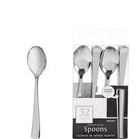 ELEGANI Clear Premium Tableware for Holidays, Parties, Wedding, Annniversary, New Year; Silver Premium Plastic Spoons (2X Pack of 32ct Each)