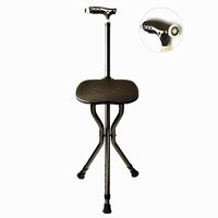 Nurth Walking Cane Folding seat Stool Foldable Chair Retractable Lightweight Walking Stick with LED Light for Elderly Outdoor Travel Fishing Rest Stool Portable Replacement Large Golf Seat Black