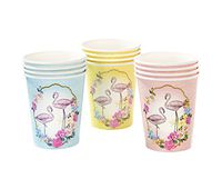 Talking Tables Truly Flamingo 9oz Floral Disposable Flamingo Cups in 3 Designs for a Birthday or Flamingo Party, Blue/Pink/Yellow (12 Pack)