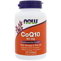 CoQ10 w/Omega 3 Fish Oils, 60 mg, 120 Sgels by Now Foods (Pack of 4)