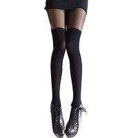 Lightclub Black Mock Ribbed Thigh High Over Knee Pantyhose