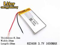 3.7V 1650mAh 823458 Lithium Polymer Ion Rechargeable Battery Lithium Polymer Li-Po Battery for MP4 GPS MP3 Bluetooth Stereo DIY Gift