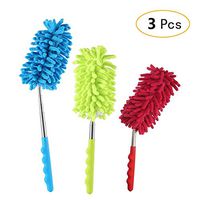 Tong Yue Bendable Telescoping Microfiber Duster Dusting Brush with Extendable Pole, Soft Grip, Washable Duster Head for Home Office Car Interior and Exterior Use, 3 Pack