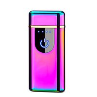 Metal Case Dual Arc Plasma Flameless Windproof USB Rechargeable Electronic Lighter with Illuminated Touch Sensor and Battery Indicator (Iridescent Rainbow)