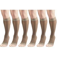 Sheer Compression Stockings, 15-20 mmHg, Women's Knee High Length, Open Toe, 20 Denier Taupe X-Large (6 Pairs)
