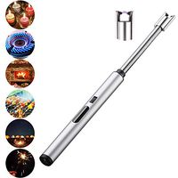 USB Arc Lighter for Candle,Windproof Long Arc Rechargeable Lighter 360° Flexible Neck with LED Lights Battery Display,Kitchen Household Camping BBQ Firework (Silver)