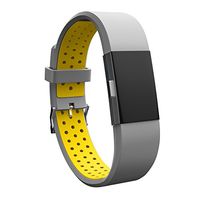 Teak - Silicone Sport Replacement Wristband for Fitbit Charge 2 - Universal Size, Gray and Yellow