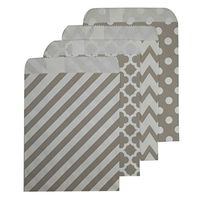 Party Bag 5 * 7 inch, 100 pcs Food Safe Kraft Paper and Ink, Natural (Biodegradable), Vivid Colored Candy Cookie Buffet Bags, Flat Bag, Gray Combo. 96 1.5 inch Stickers.