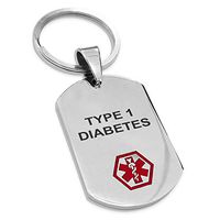 Tioneer Stainless Steel Classic Medical Alert ID Dog Tag Keychain Keyring, Type 1 Diabetes