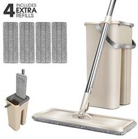 Mop Bucket System 360° Rotating Head Squeeze Flat Mop with 4pcs Microfiber Reusable Replace Mop Pads, Family Essential Cleaning Tools for All Types of Floor