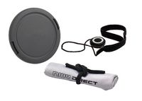 Lens Cap Side Pinch (52mm) + Lens Cap Holder + Nwv Direct Microfiber Cleaning Cloth For Nikon Coolpix P600