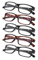Reading Glasses 5-Pack Spring Hinges for Women and Men Readers Includes 3 Black 2 Tortoise +3.00