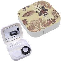 Portable Contact Lens Case Box Travel Kit Mirror + Bottle + Tweezers Container Holder [ Stylized Flowers Watercolor ]