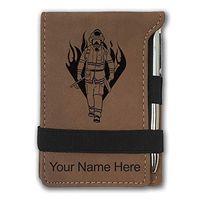 Mini Notepad, Fireman, Personalized Engraving Included (Dark Brown)